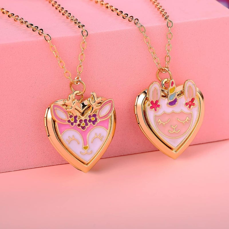 PinkSheep Heart Locket Necklace Picture Necklace for Girl Women Boy Kids Photo Secret Inside Storage Vintage Necklace Unicorn Deer Cat Pendant Kids Gifts Jewelry Young Girls Women - Image 4